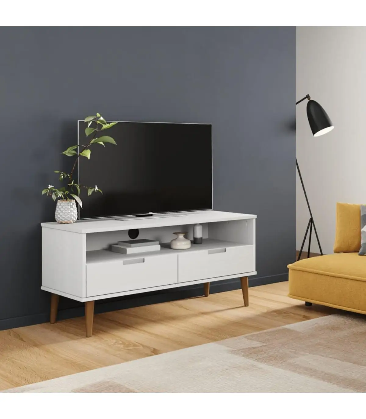 TV furniture TV cabinet solid pine wood White 106x40x49 cm