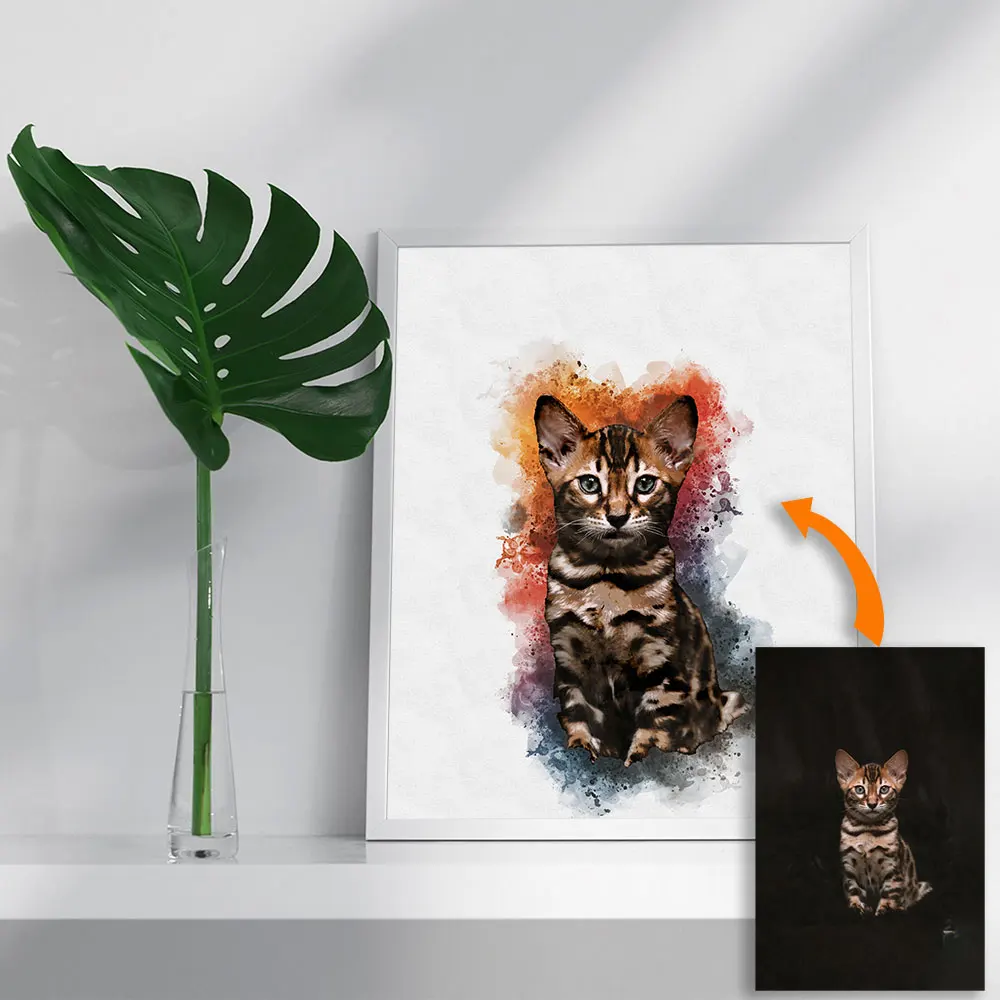 Custom Pet Portrait from Photo - Personalized Cat Dog Memorial Canvas Print - Watercolor Style Rainbow Bridge Wall Art Gift view 5