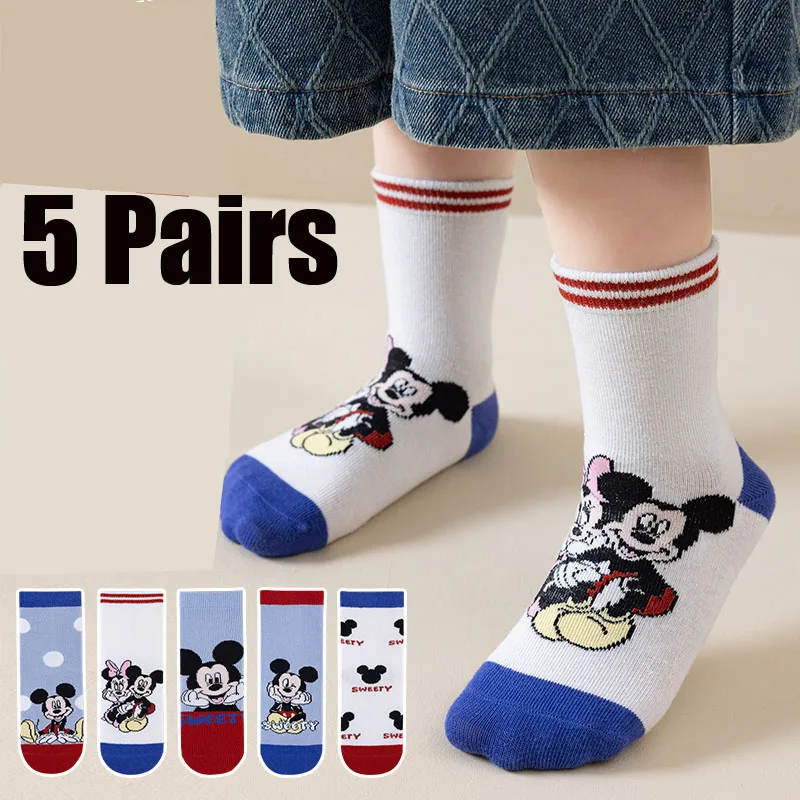

5 Pairs Children Socks Cartoon Mickey Boy's Socks Spring Autumn Middle Tube Girl sock Cotton Cute Kids Socks Size 1-12 Years