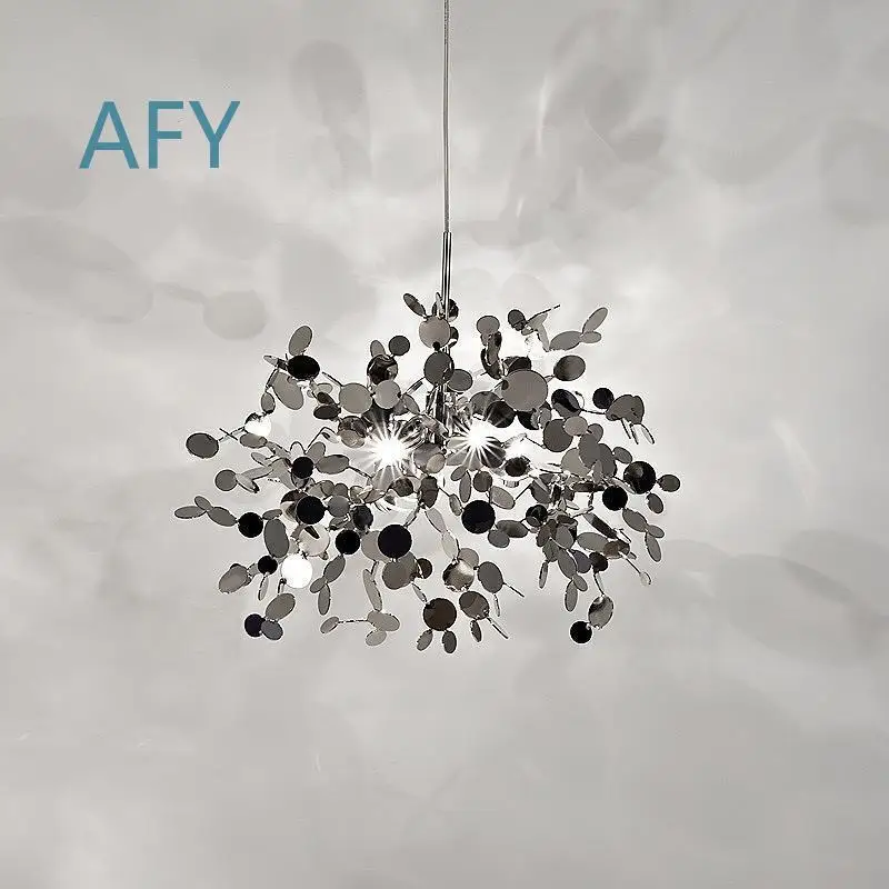 Nordic Minimalist Pendant Lamp for Parlour Bar Counter Clothing Store Decoration Creative Leaf Design Stainless Steel