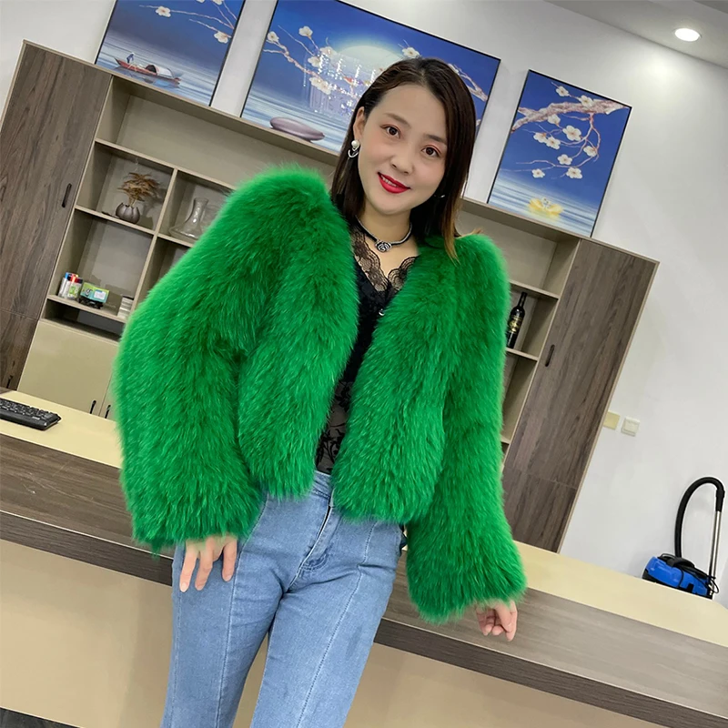 2023 Novo Estilo Jaquetas Moda Real Fox Fur Coat Outono Inverno Luxo Casaco De Pele De Malha Mulheres Dupla Manga Longa Tecido Liner