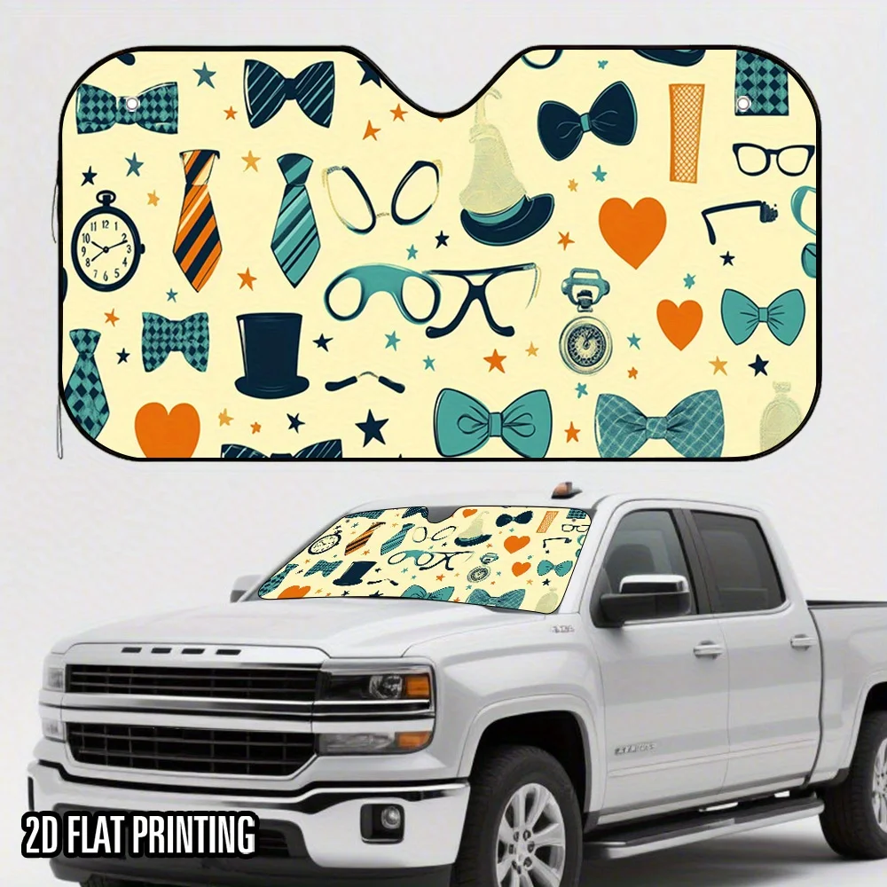 

1pc 2D Flat Fun Elements For Fathers Day Print Car Sunshade – Stylish & Trendy, Includes 4 Suction Cups For Quick Setup, Foldabl