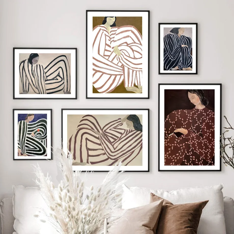 Woman Posters And Prints Abstract Line Curve Striped Lady Mo