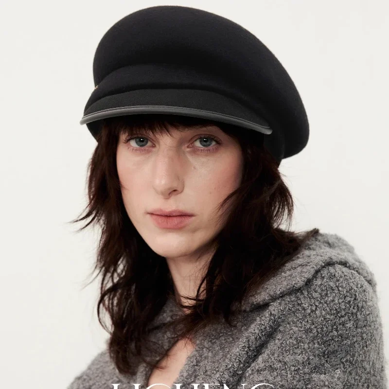 100% Wool Japan Curved Eaves  Beret Women Autumn Winter Felt Fedora Black Painter Hat Warm Octagonal Hats Classics Walking Cap