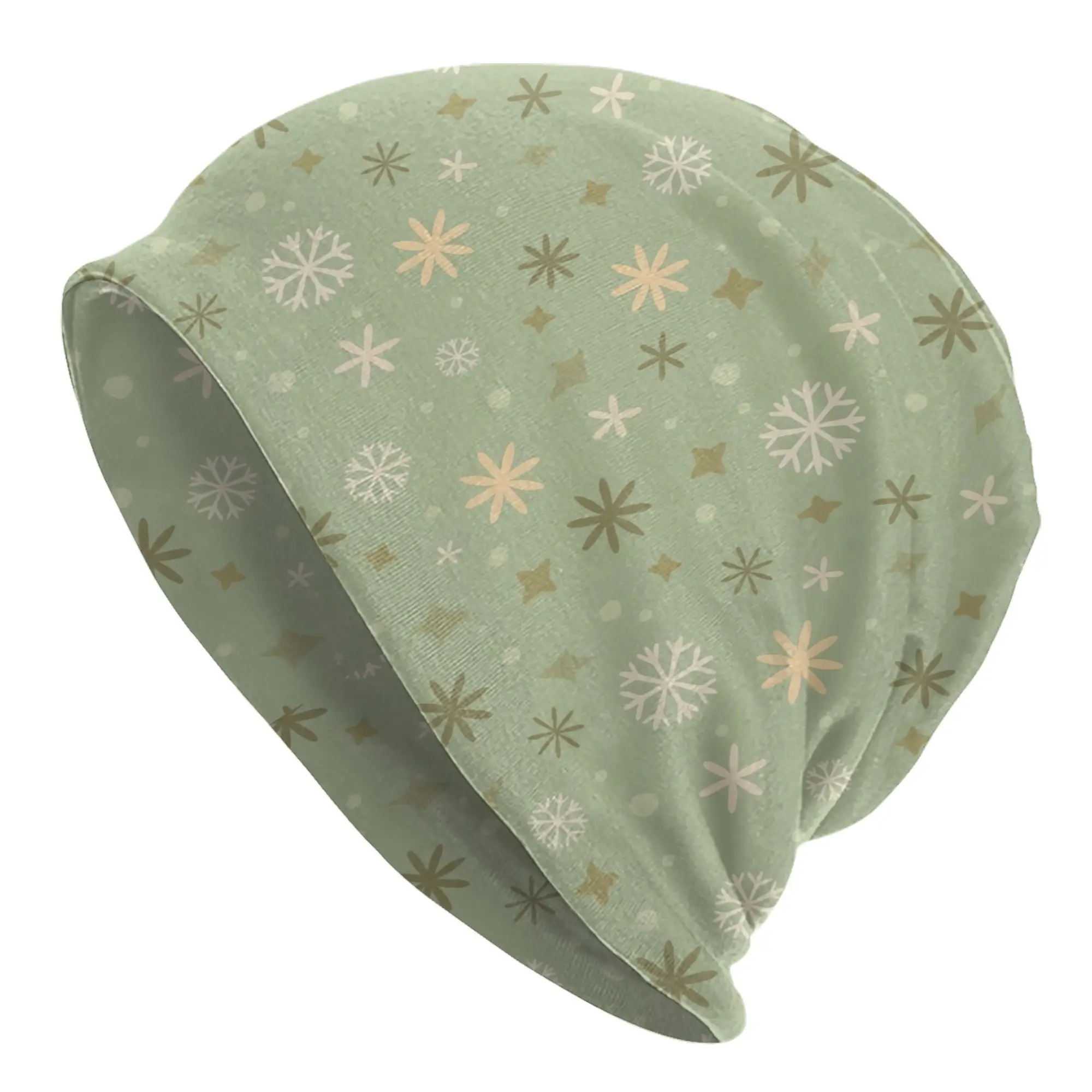 Adult Knit Hat with Starry Snowflake Print - Christmas Winter Beanie Suitable for City Outfits, Casual Wear Holiday Parties