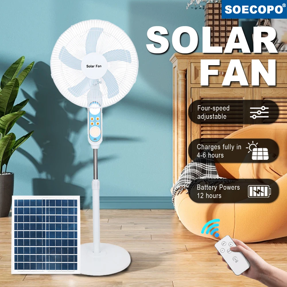 SOECOPO 4-Speed Solar Fan Rechargeable Nightlight 12H Endurance with Solar Panels Mosquito Repellent Lamp Room Camping Fishing