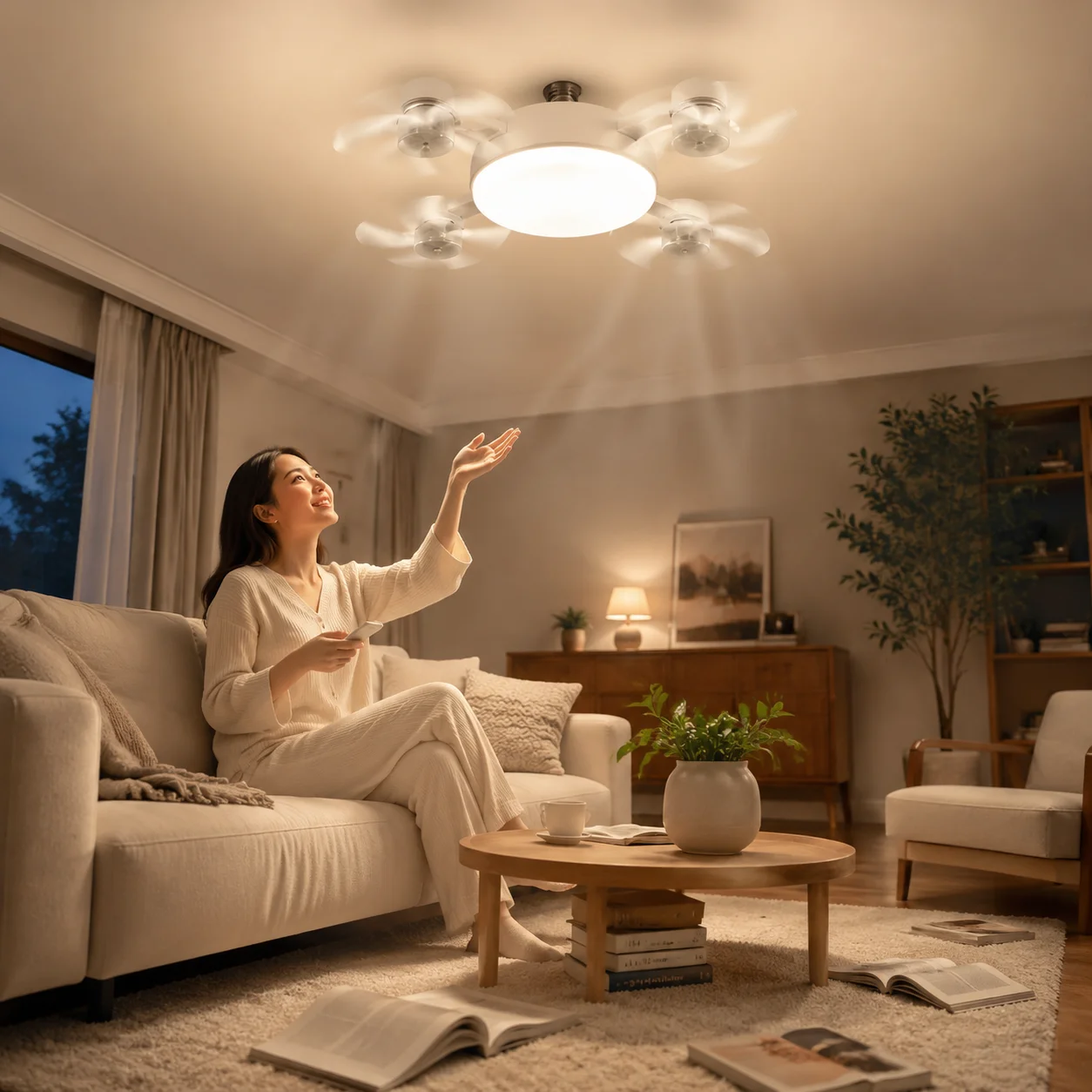 住宅所有者向けシーリングファンライトリモコン付き静音一体型ランプ寝室リビングルーム用省エネe27ソケット