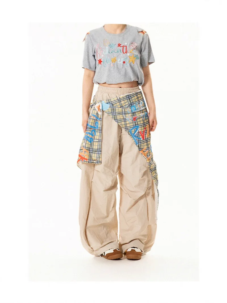 

Широкие брюки, темно-синие женские летние льняные лоскутные широкие брюки в стиле бохо, молодые воздушные удобные легкие драпированные курортные брюки Ins