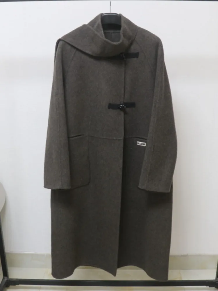 ZMEENNA エレガントな女性のホワイトウールブレンドロングダッフルコート、ユニークなトグルボタンと襟付き、スタイリッシュで暖かい ZM3875