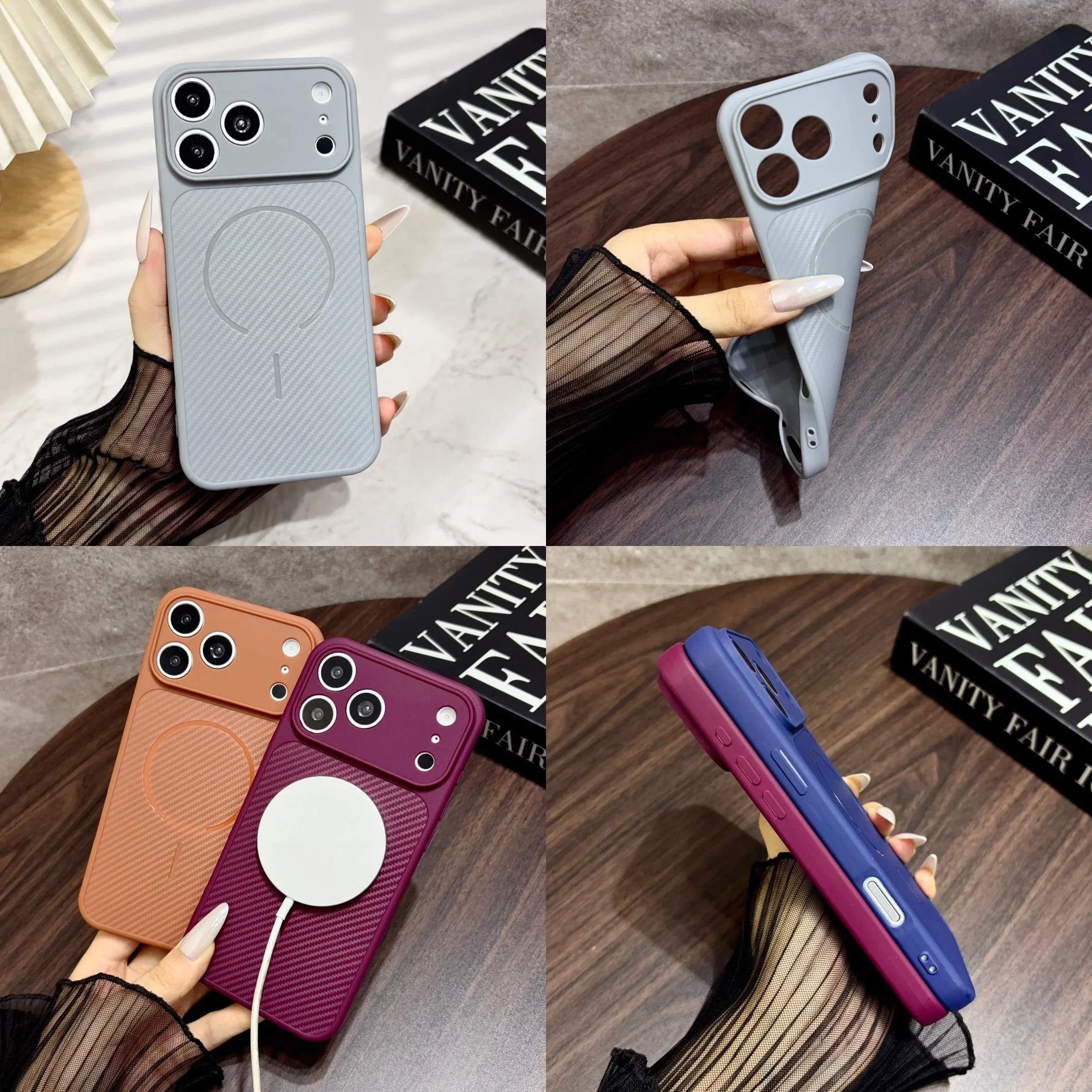For Magsafe Magnetic Carbon Fiber Pattern Soft TPU Case For iPhone 18 17 Air 16 15 14 13 Pro Max Plus Silicone Shockproof Cover
