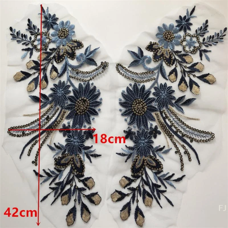 [YU]DIY Embroidered Patches Big Floral Embroidery Patches Long String Flowers Clothes Iron On Patch Decor