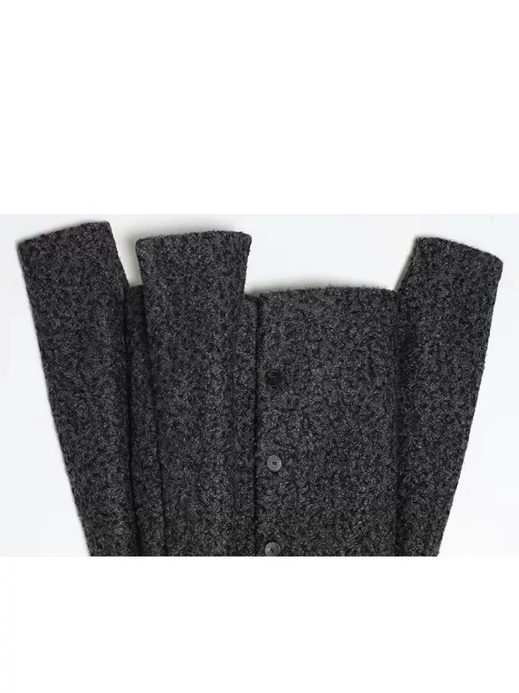 

HH Women Bouclé Fabric Scarf Collar Single Breasted Casual Long Sleeves Loose Short Coat Autumn Fashion Solid Street Style Coat