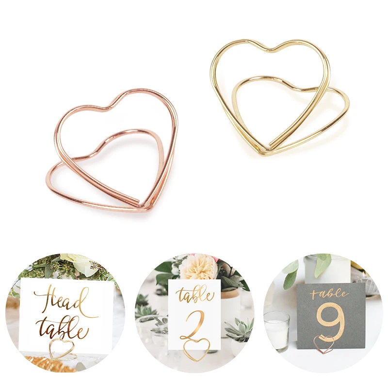 30/10Pcs Heart Shape Place Card Holders Wedding Table Number Name Sign Birthday Party Decoration Supplies Home Photo Clip Stands