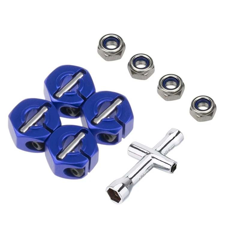 Metal 12mm Hex Wheel Hub Adapter M4 Flanged Lock Nut Cross Wrench for Traxxas 1/10 Slash 4X4 VXL 2WD Rustler RC Car