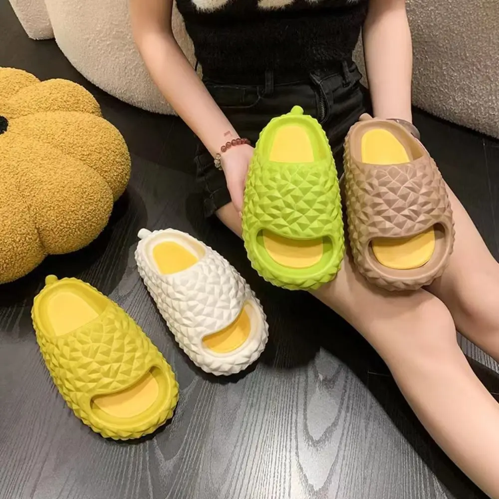 Fashion Funny Creative Durian Slippers Thick Sole Anti Slip Slippers Women Men Soft PVC Flat Slides Sandals Summer