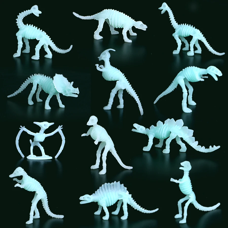 6Pcs/12Pcs Mini Simulatie Dinosaurus Fossiel Model, lichtgevende Fossiele Skelet Dinosaurus Speelgoed Action Figure Collectie Speelgoed Voor Kinderen