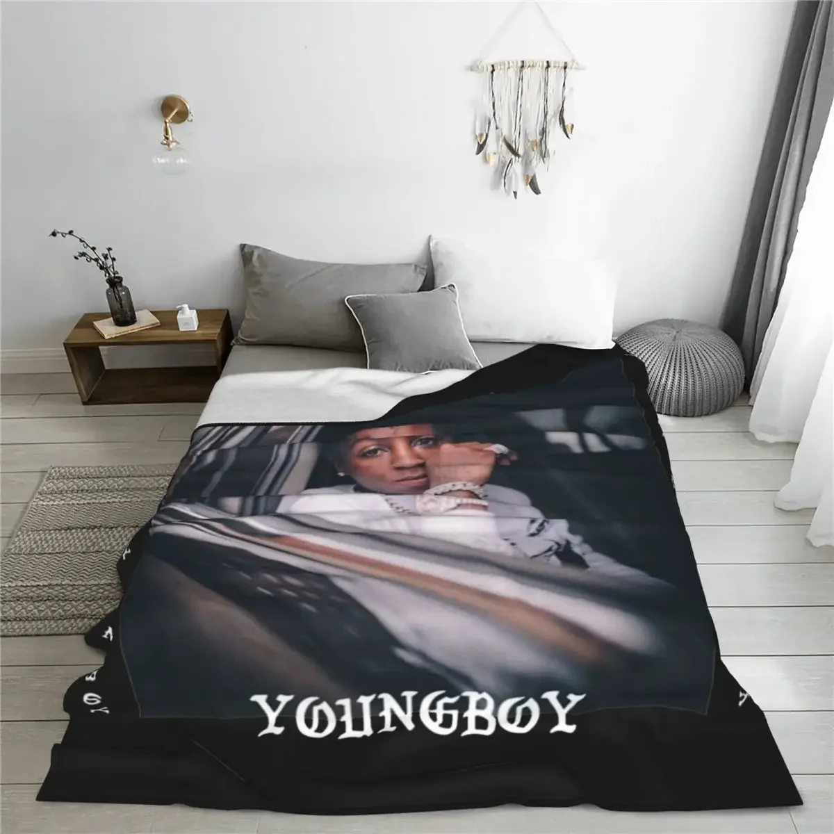 Never Broke Again Rapper Youngboy Blanket Flannel Textile Decor Multifunction Warm Throw Blankets for Bed Office Bedspread