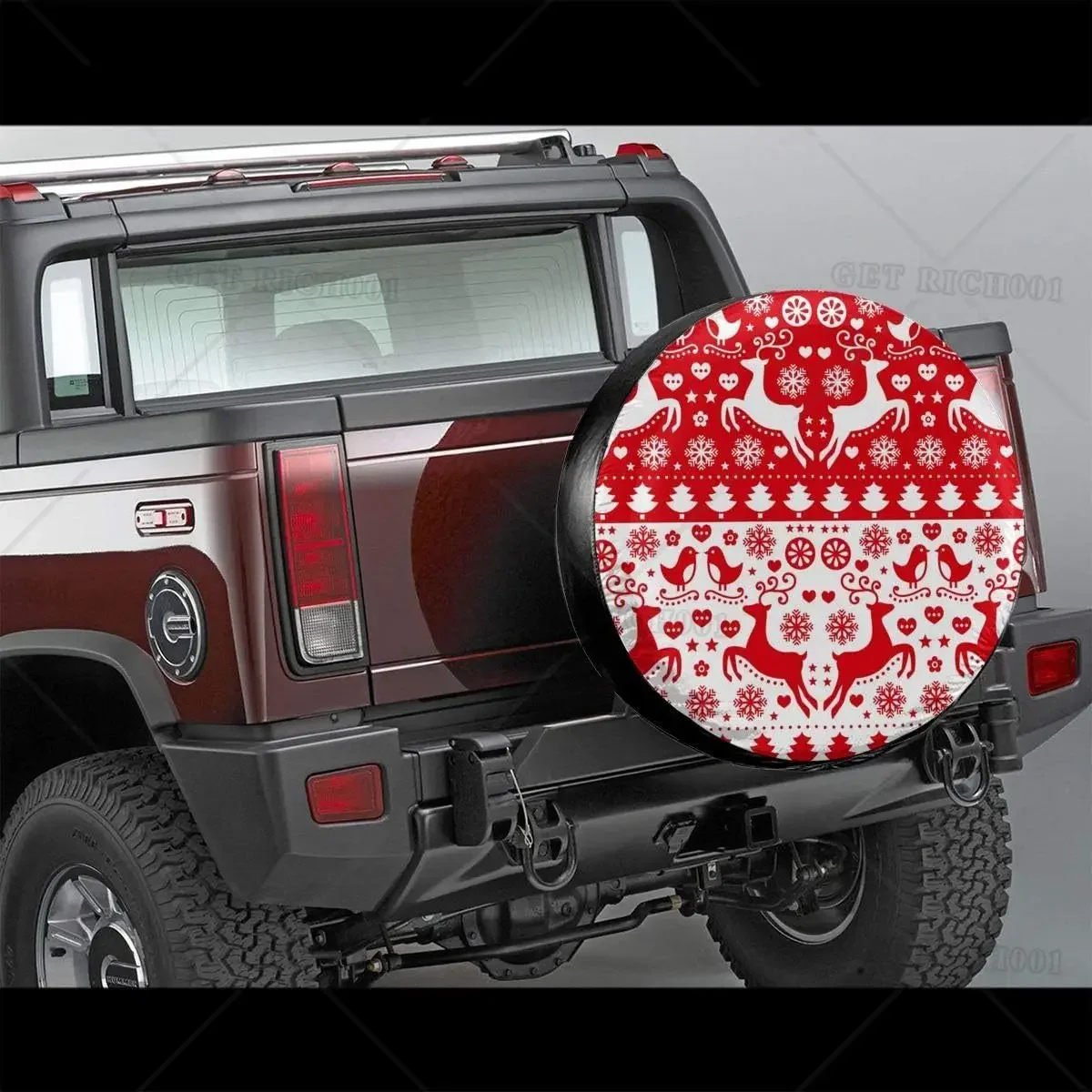 Tire Cover Red Deer Christmas Snowflakes Birds Scandinavian Pattern Wheel Cover Fit for Trailer RV SUV 14-17inch Accesorios