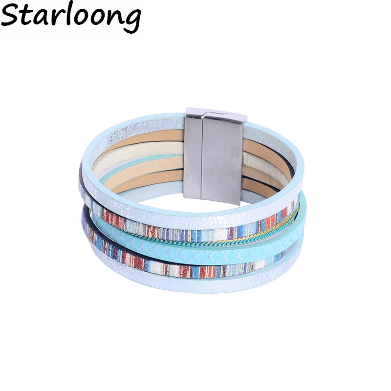 Женский многослойный браслет из ПУ кожи с металлической магнитной застежкой