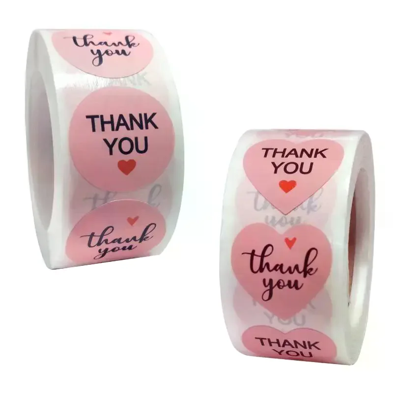 Thank You Adhesive Stickers 500pcs/Roll 2.5cm Cute Pink Bow Design for Envelope Sealing Online Order Package Thank You Notes