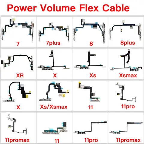iPhone 7 8 Plus X XR XS 11 Pro Max 음소거 볼륨 스위치 플렉스 케이블 용 LED 플래시 라이트 교체 기능이있는 파워 플렉스