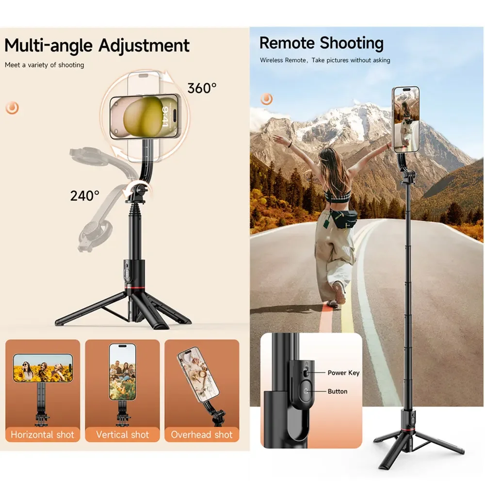 

1045Mm Aluminum Selfie Stick Tripod W/detachable Magsafe Mount & Cold Shoe Heavy-Duty Umbrella Base for Stable Recording