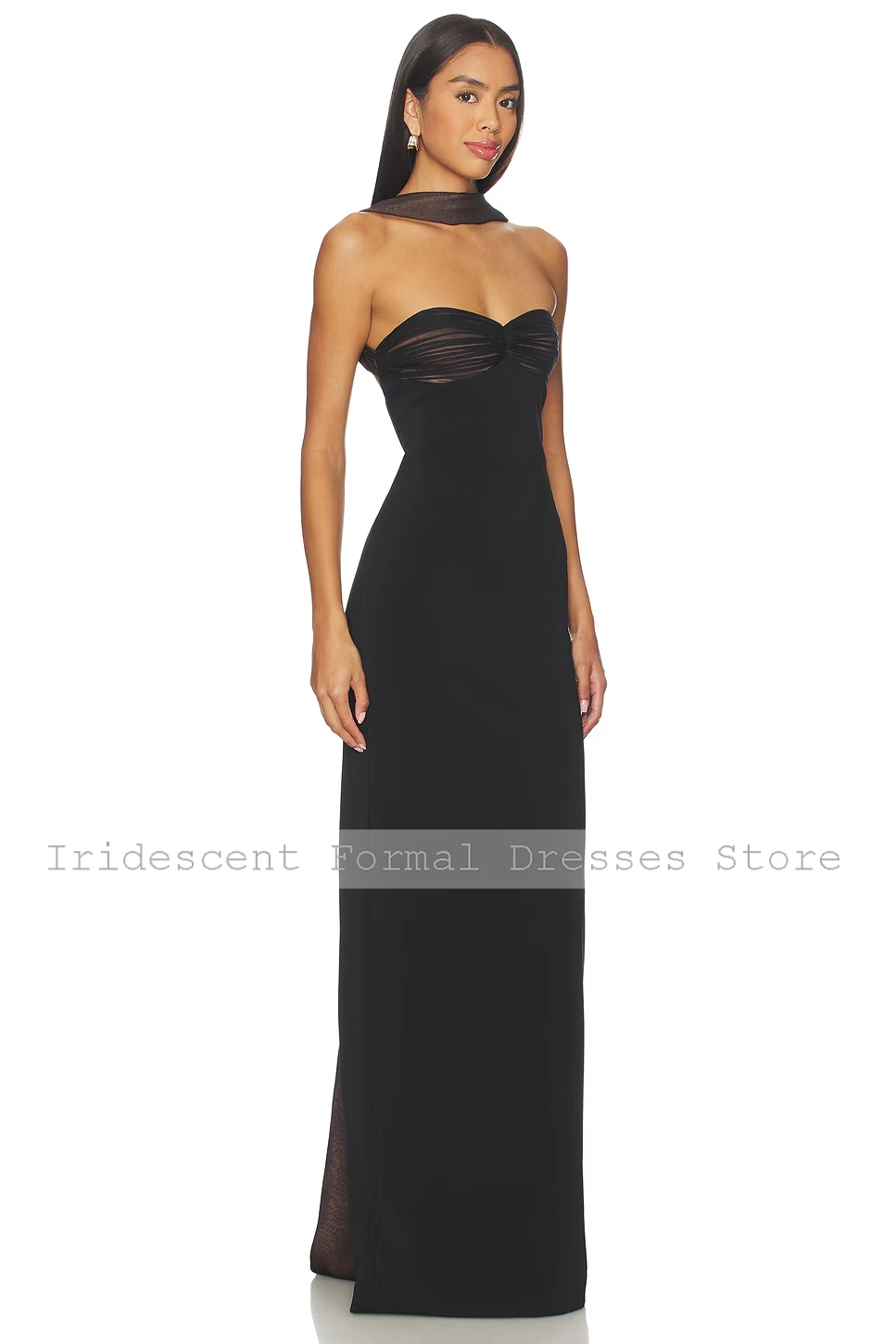 Aangepaste backless avondjurken sexy vrouwen zwarte lange galajurk strapless lieverd halslijn zwarte lange feestjurk maxi