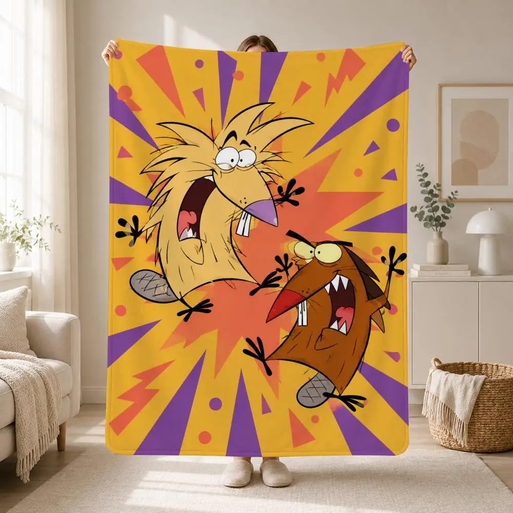 Funny Classic Cartoon The Angry Beavers Throw Soft Plush Flannel Throw Blanket Sofa Bed Travel Home Decor