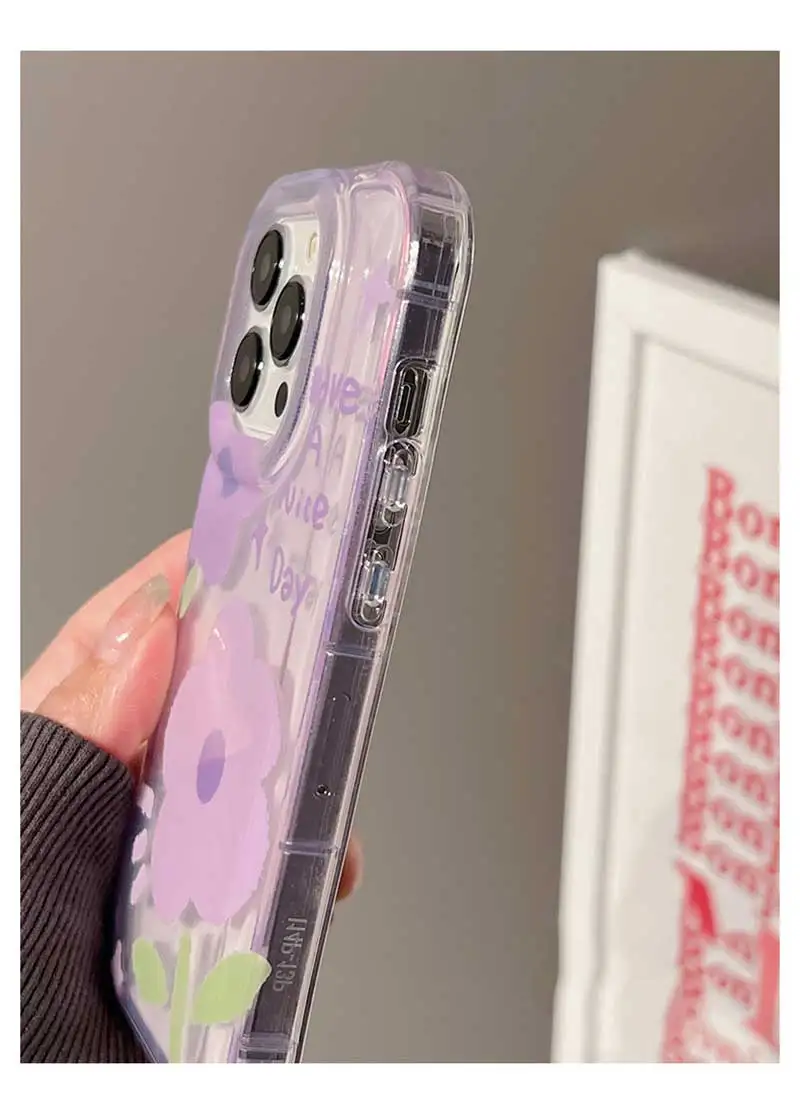 Pink Purple Flower Bear 3D Pendant Case For iPhone 14 15 13 12 11 Pro Max Mini 14 15 7 8 6 6s Plus XS XR X TPU Soft Cover