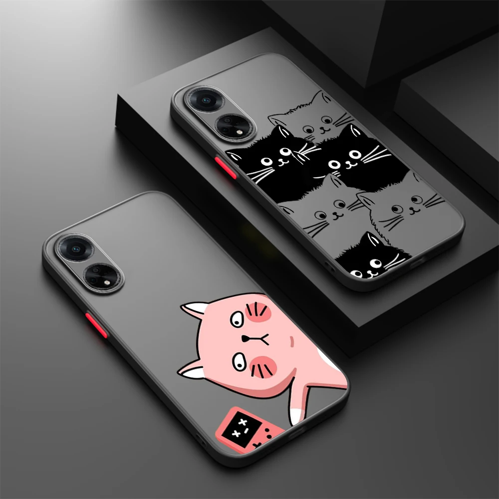 

Cartoon Cute Cat Graphics Frosted Translucent For OPPO X5 X3 A54S A5 A94 A16 A53S A57 A74 A72 A96 A98 A78 5G Soft Phone Case