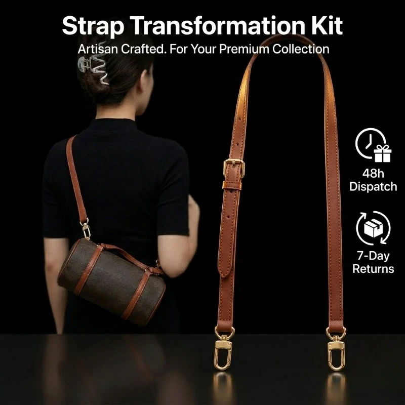 

Vintage Reddish Brown Leather Strap Replacement Fits Cylinder Bag Envelope Clutch Crossbody Shoulder Belt Adjustable Accessory