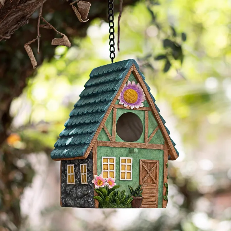 

Outdoor bird house nest wall hanging parts resin imitation solid wood balcony home landscaping courtyard garden decoration