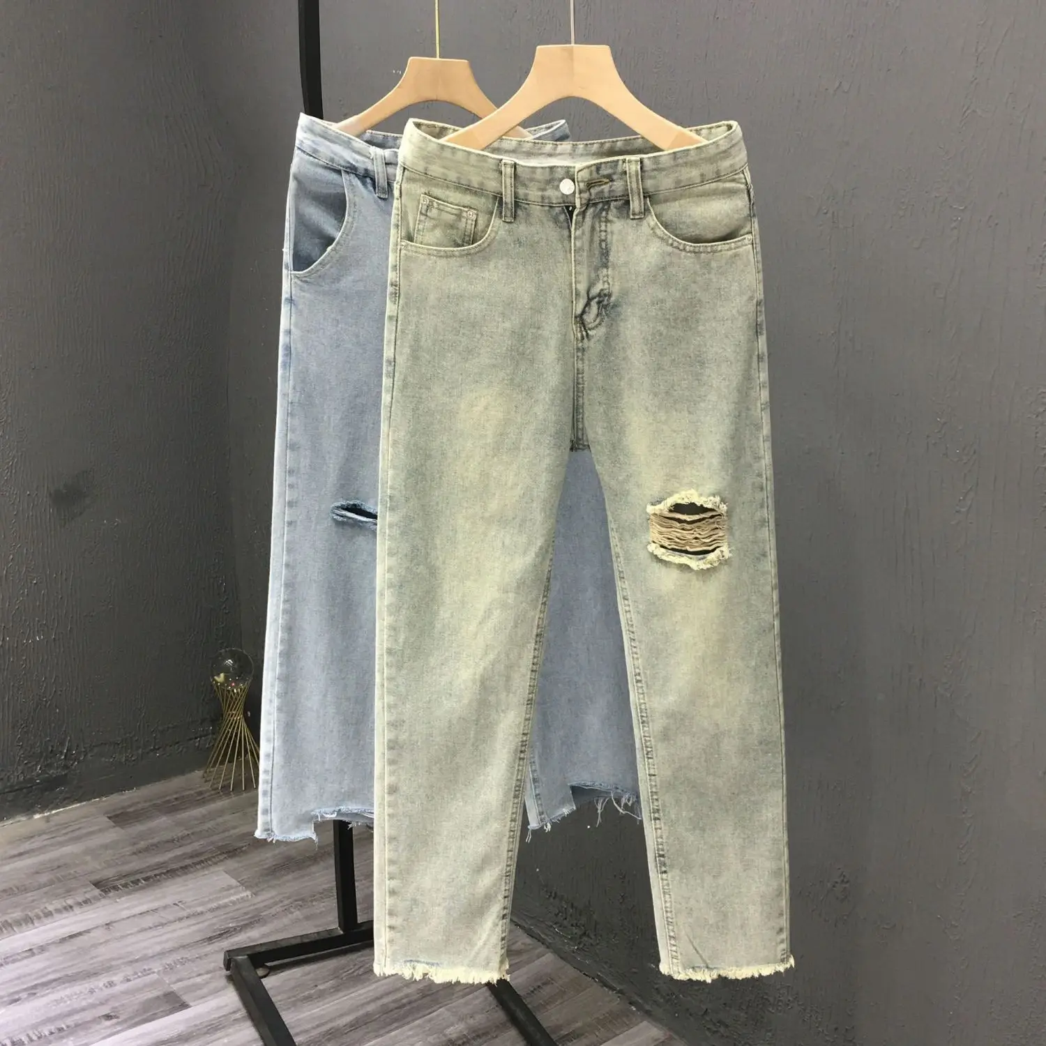 Cowboy Pants Man 2025 New Summer Brand Ruffian Handsome Loose Straight Student Washed Pants Men's Ripped Jeans Stacked Jeans Man