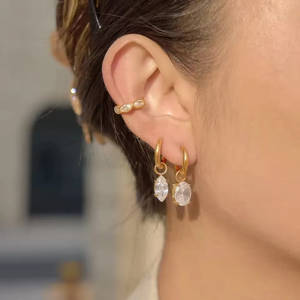 Classic Stainless Steel Shiny Cubic Zirconia Drop Earrings Gold Platinum PVD Plated Delicate Chic Jewelry Recommend Gifts
