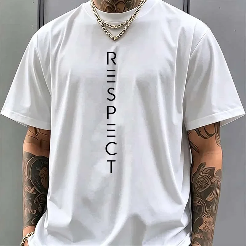 Men's Respect Letter Print T-shirts Summer Casual Fashion Minimalist Streetwear Tops Crew Neck Short Sleeve Cotton T-shirts
