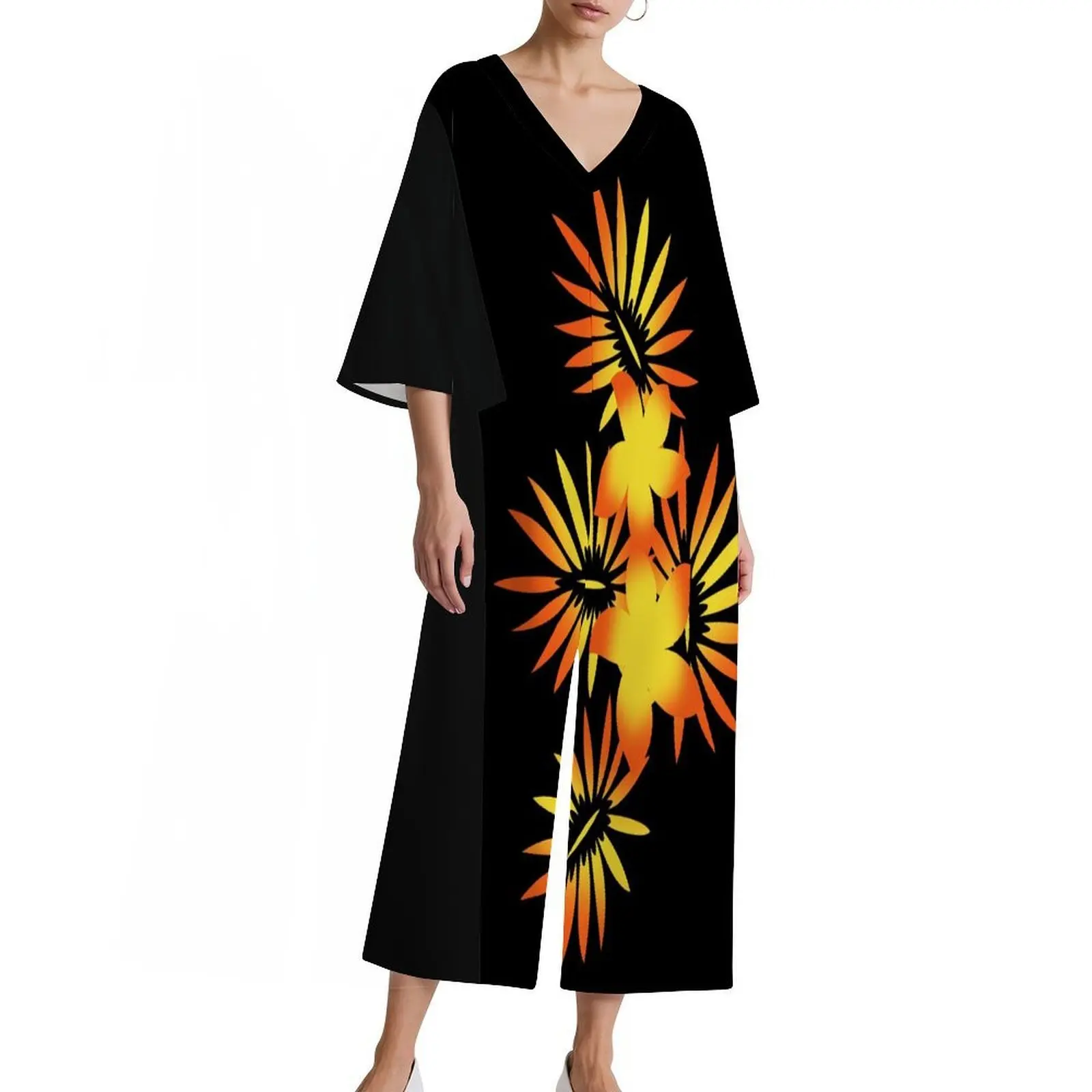 

Polynesian Island Custom-Made Women'S V-Neck Short-Sleeved Loose Jumpsuit Fashionable And Casual Wide-Leg Pants