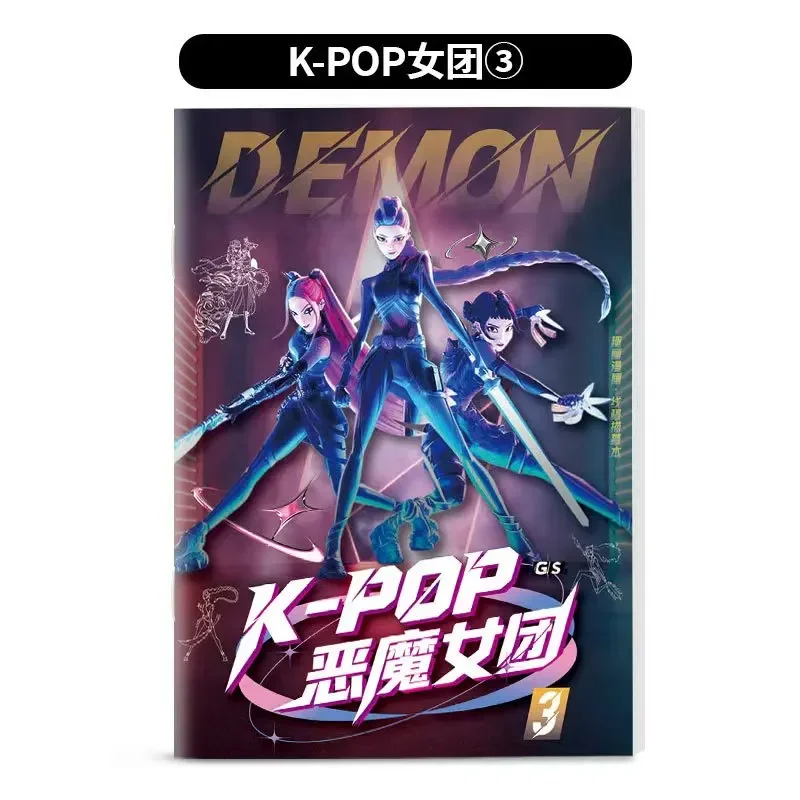 Kolorowanka Kpop Demon Hunters z postaciami anime Rumi, Mira, Zoey, urocze rysunki linii, szkicowanie, kopiowanie, książka do rysowania dla dzieci, prezenty.
