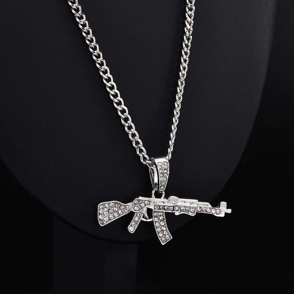 Fashion Gun Pendant Crystal  Necklaces Choker For Men 2023 Rhinestone Chain Necklace Women Punk Hip Hop Jewelry Gift view 3