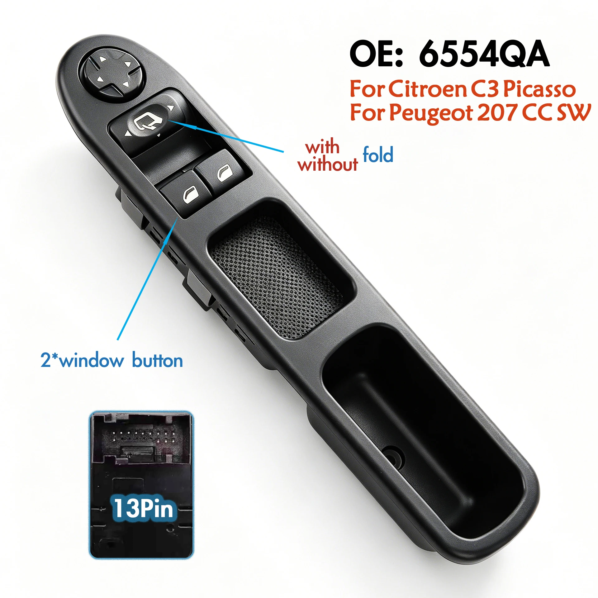 6554.QA 6490.HQ For Peugeot 207SW 207CC Citroen C3 Picasso,Driver Side Master Power Window Switch Lifter Control Button Panel