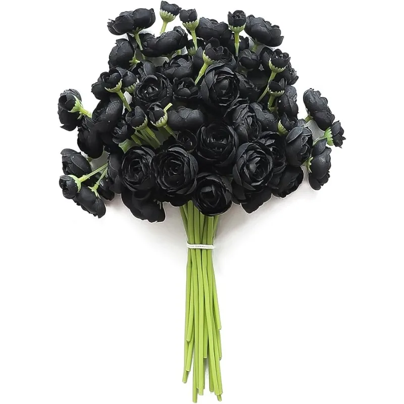 

Ranunculus Artificial Flowers 18 Pcs Black Faux Silk Mini Ranunculus Bulk Fake Wedding Filler Flowers for DIY Bouquets, Centerpi