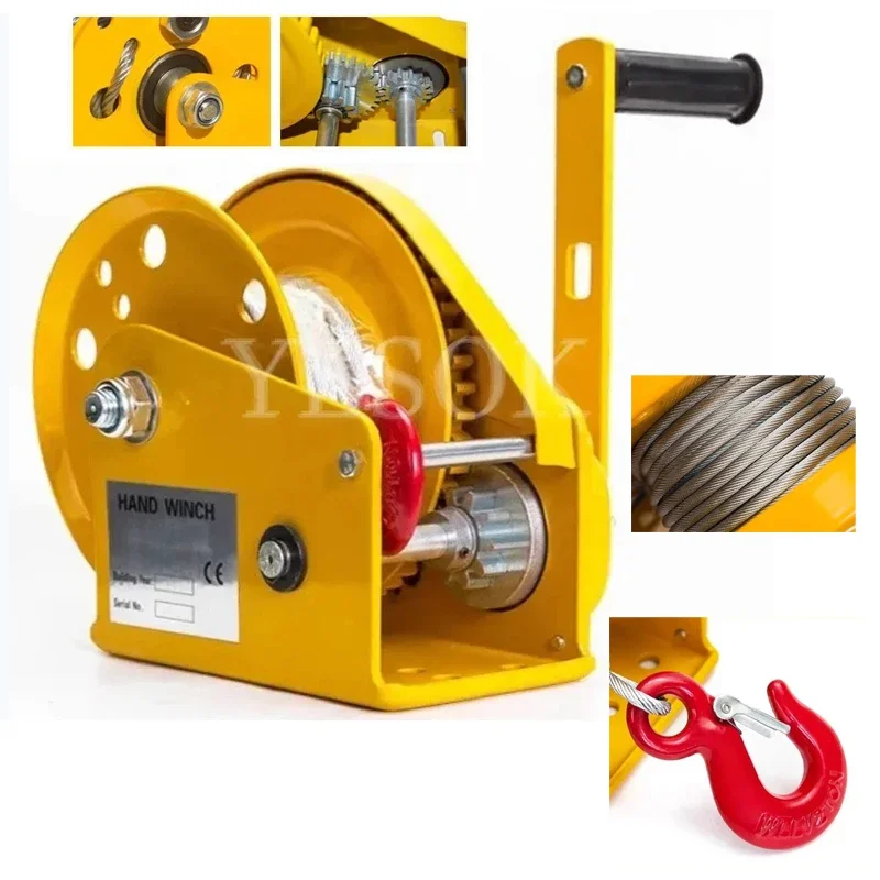 Hand Cranked Two-way Self-locking Manual Winch Portable Whinches Traction Hoist With Brake Manual Winch 1200lb