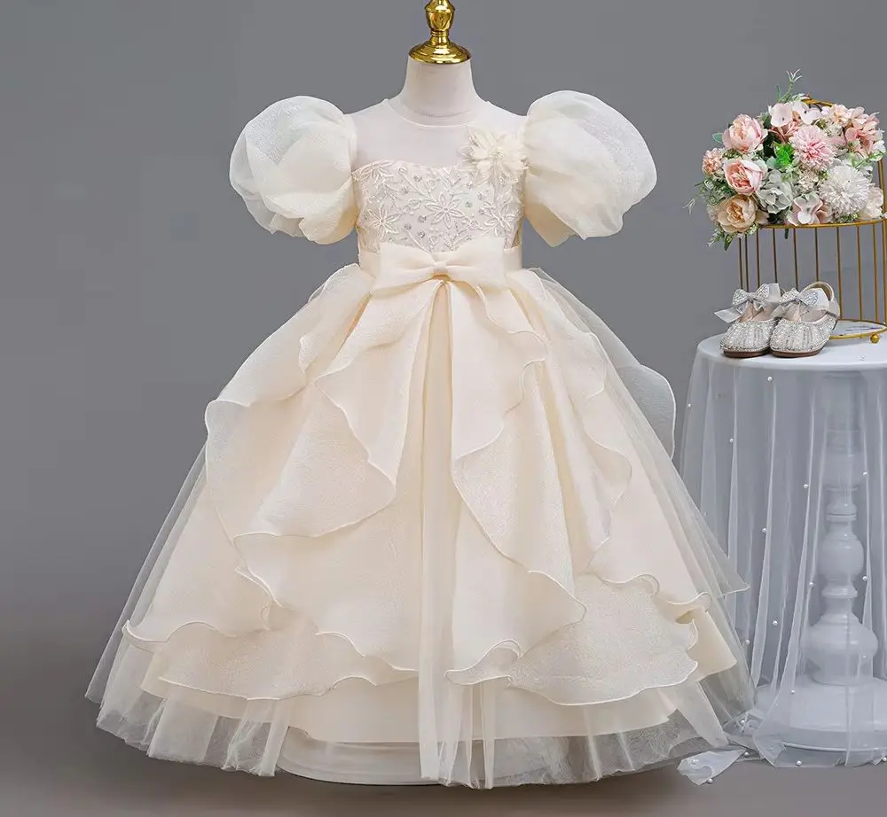 Girl Party Dresses Sequins Embroidery Girls Concert Dress Piano Puffy Child Princess Clothes 4-12 Years