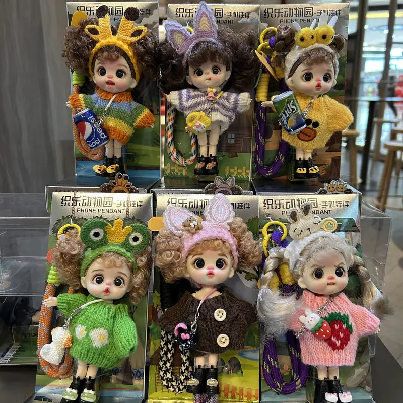 

In Stock 14cm Mini BJD Doll Dress Up Girl Vinyl Doll With Changeable Knitted Outfits Phone Pendant Birthday Gift For Girls