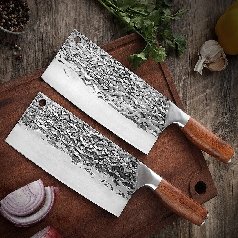 

5Cr15Mov Stainless Steel Kitchen Knife Forged Chinese Kitchen Knife Handmade Hammer Pattern Chopping Slicing Dual-purpose Knives