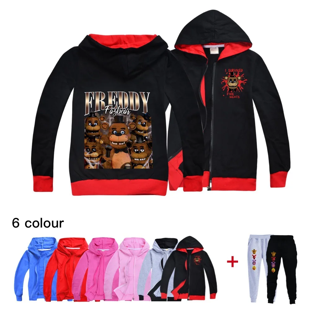 Fashion Coat Tshirts Cardigan zipper Jacket Kids Autumn Clothes Boys 5 Nights At Hoodies Pants 2pcs Sets FNAF Girls Sweatshirt