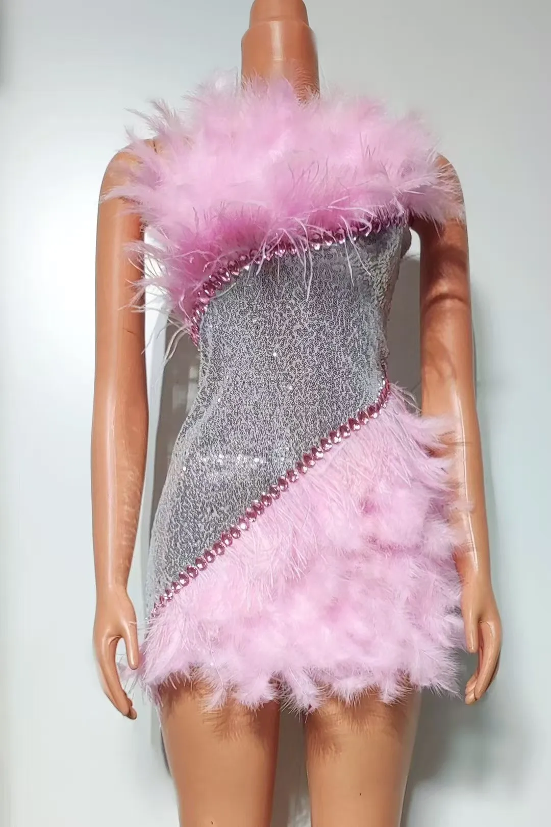 اليشم الستار مسحوق الصناعة الثقيلة المياه الماس تنورة ريشة الوردي تنورة قصيرة حفلة عيد ميلاد الأداء زي A879