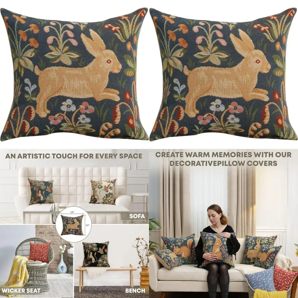 

14 синих наволочек в стиле бохо с кроликом | Французский кантри-стиль | Мягкая хлопковая жаккардовая подушка для дивана | Гобелен для домашнего декора