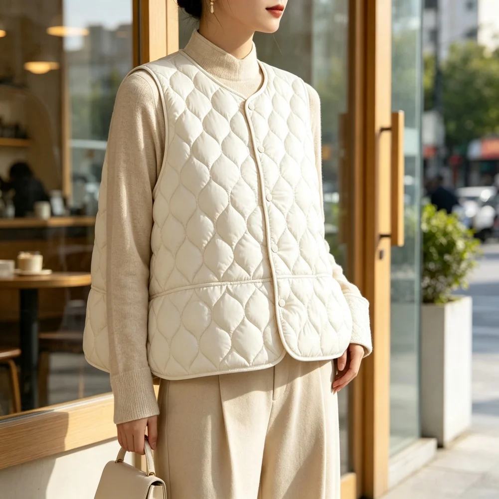 Women Solid Color Wavy Pattern Vest Lightweight Cotton Fabric Collar for Summer Vacation Beach and Outdoor Use