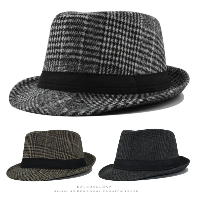 

Men's Fedoras Dress Hat Acrylic Striped Pattern Bowler Hat with Small Brim Jazz Style for Autumn & Winter Size 56-58cm