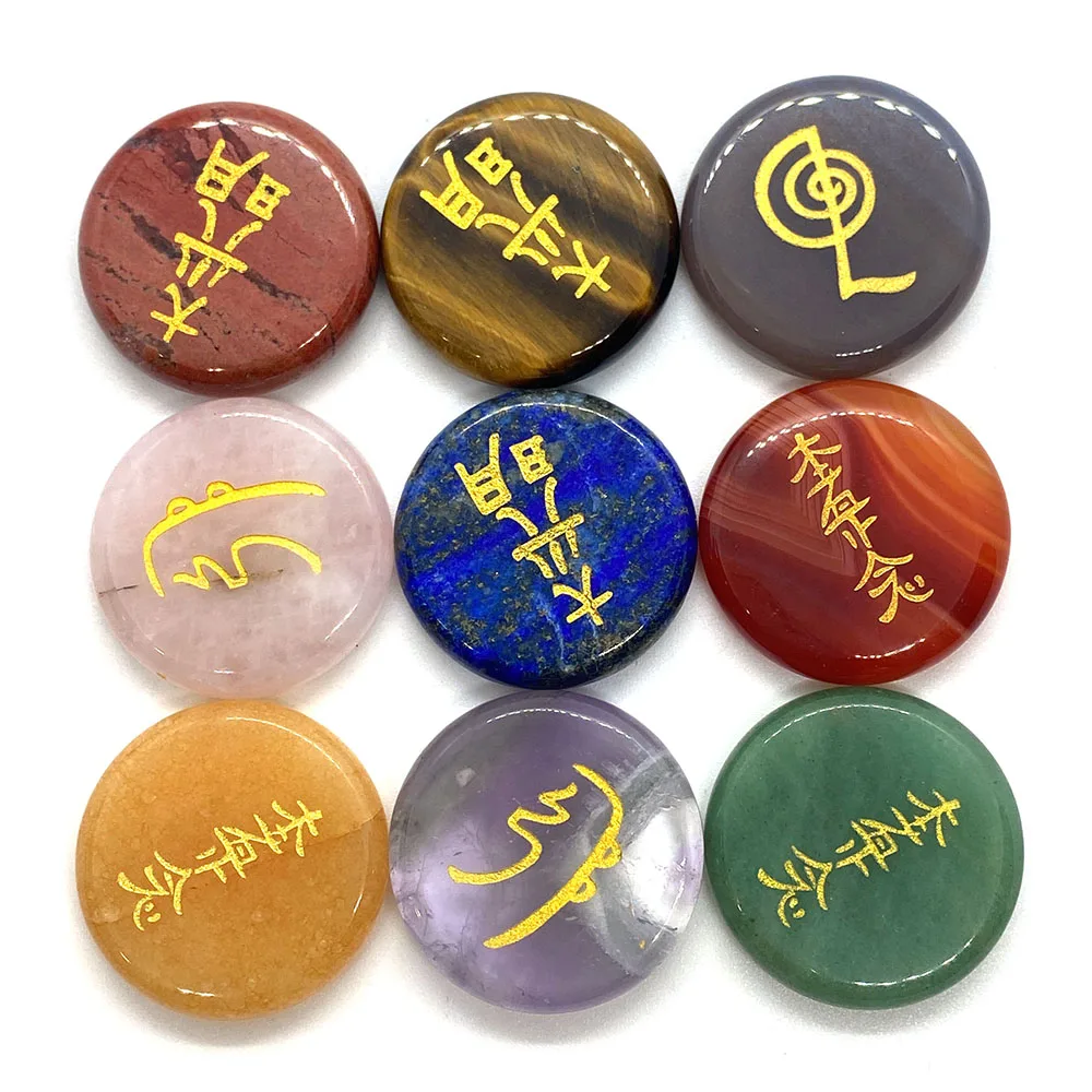 Natural Stone Divination Stone Tiger Eye Reiki Healing 25mm Round Fashion Jewelry Rune Amethyst Wholesale Home Decoration Charms